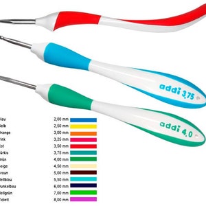 Addi Swing Crochet Hook, Sizes 2.5mm - 8mm