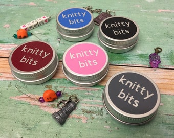 Round Storage Notions Tin Stitch Markers, Progress Keepers, Knitting, Crochet, Knitty Bits