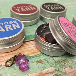 Round Storage Notions Tin Stitch Markers, Progress Keepers, Knitting, Crochet, Choose Yarn