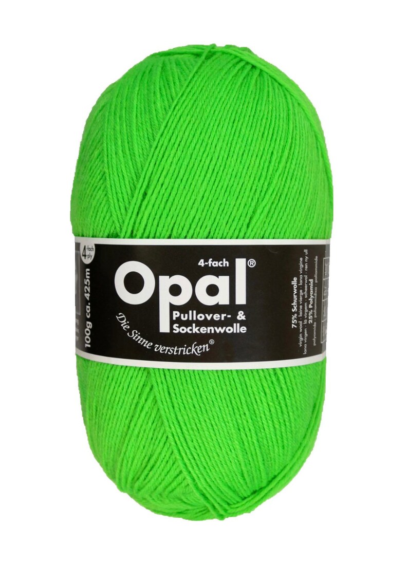 Opal Uni Neon 4 Ply, Sock Yarn, Wool Neon Green