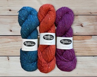 Studio Donegal, Soft Donegal Yarn, Aran, Worsted, 100g/3.5oz, Irish Yarn Wool, All 21 Colours