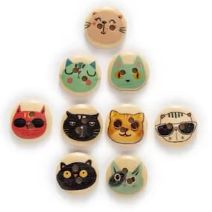 Cute Cat Wooden Buttons, 15mm Sewing Embellishments