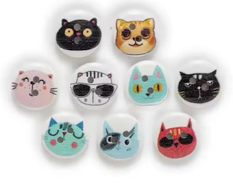 Wooden Cat Buttons, Cute Craft Sewing Supplies (15mm)