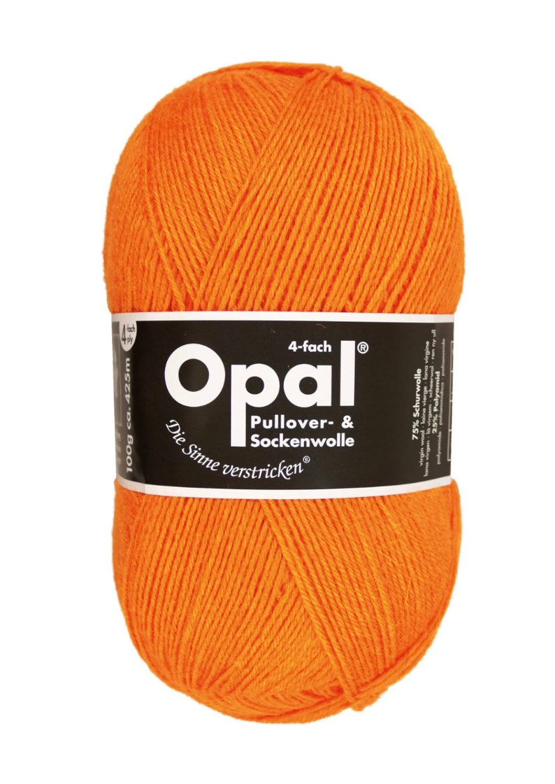 Opal Uni Neon 4 Ply, Sock Yarn, Wool Neon Orange