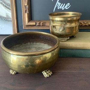Set of Brass Planters, Brass Pots, Vintage Brass Plant Holders