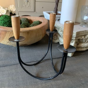 MCM Candelabra, Candleholder, Wood and Metal Candelabra, 3 light candleholder