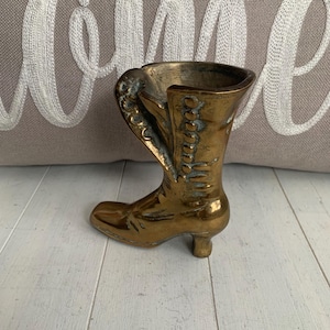 Vintage Brass Ladies Vintage Boot Vase | Victorian Ladies Boot Vase | 1980&#39;s Brass Vase