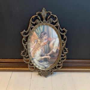 Ornate Filagree Cast Metal Italian Picture, Vintage Ornate Hollywood Regency Brass Wall Frame - Made In Italy