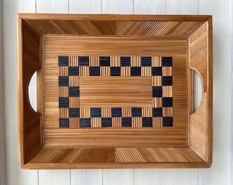 Vintage Bamboo Serving Tray: Mid-Century Modern Barware