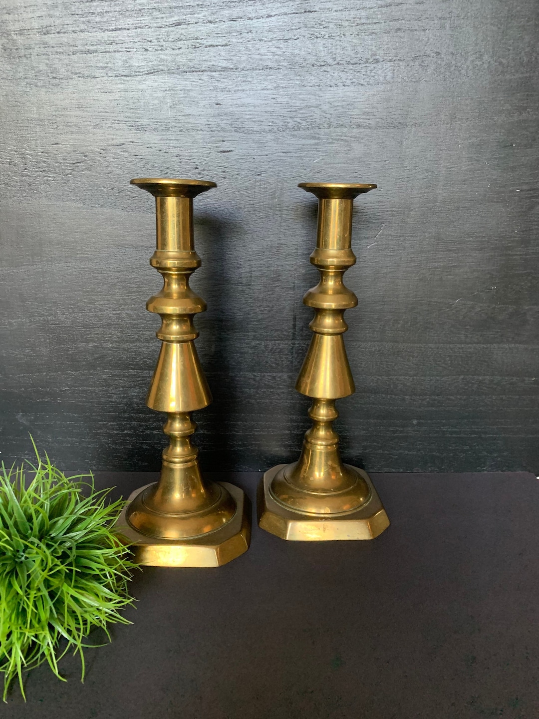 Pair of Solid Brass Candlestick Holders 10.5 Tall Brass Candleholders