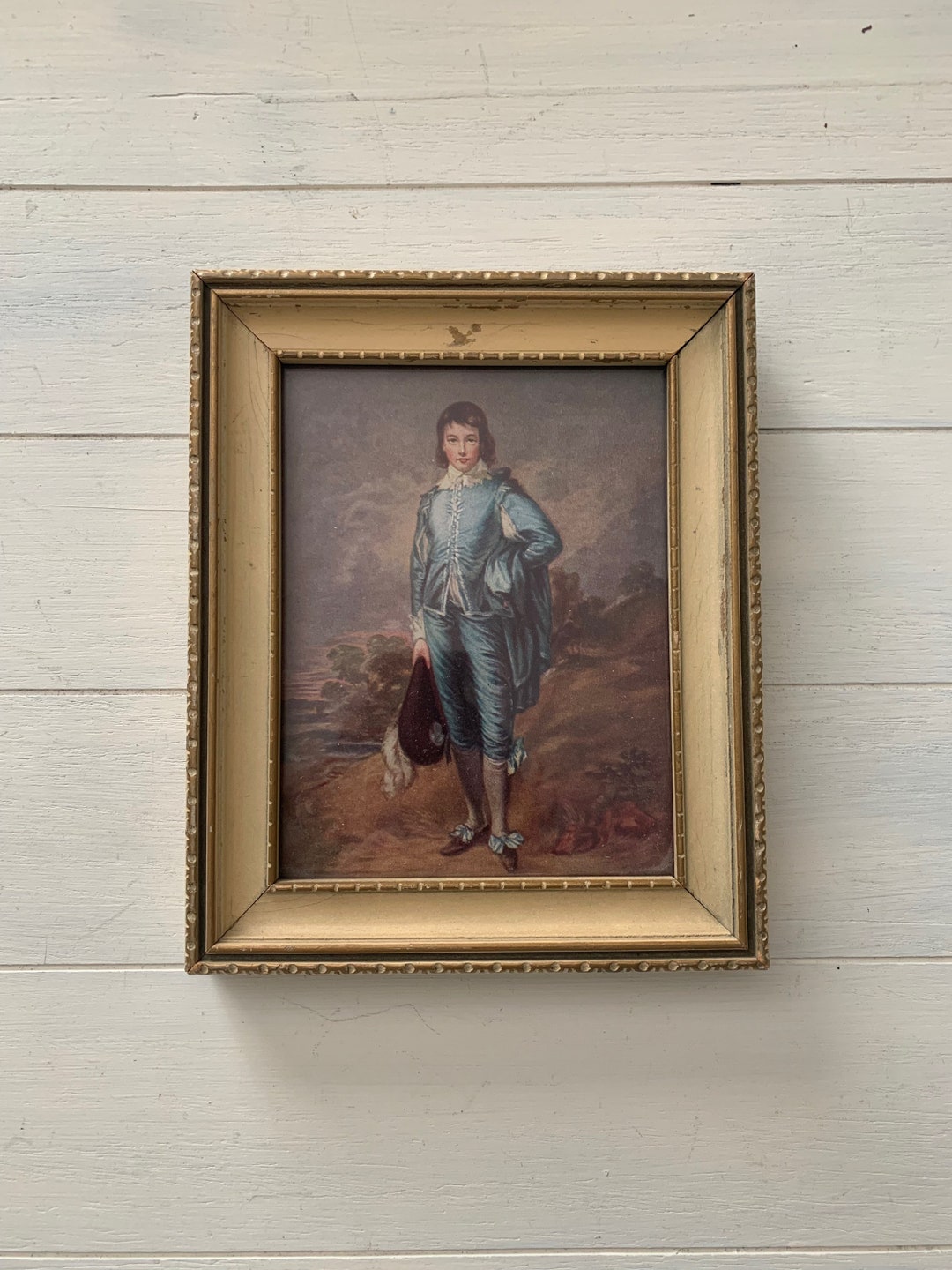 Vintage Wood Framed Blue Boy Print Etsy