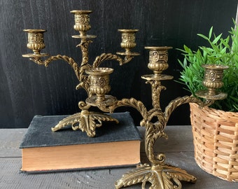 Brass Candlestick Holder, Unique Candlestick, Candleholder, Double Candleholder, Ornate Brass