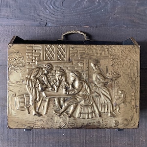 Vintage Brass Magazine Rack, Vintage Embossed Brass Magazine Box, Vintage Medieval Themed, Made in England