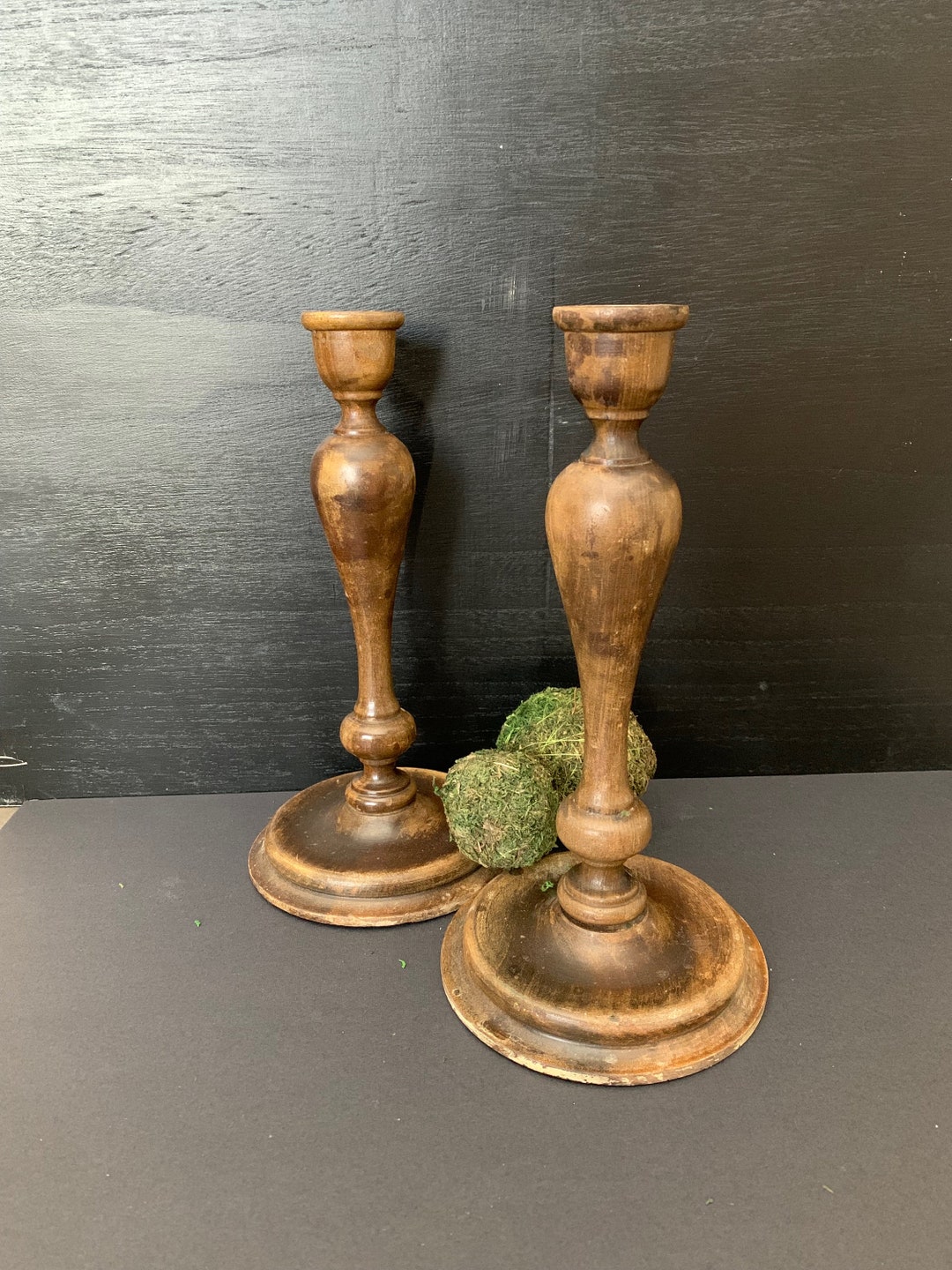Pair of Vintage Wood Candlesticks Candleholders Wood Etsy
