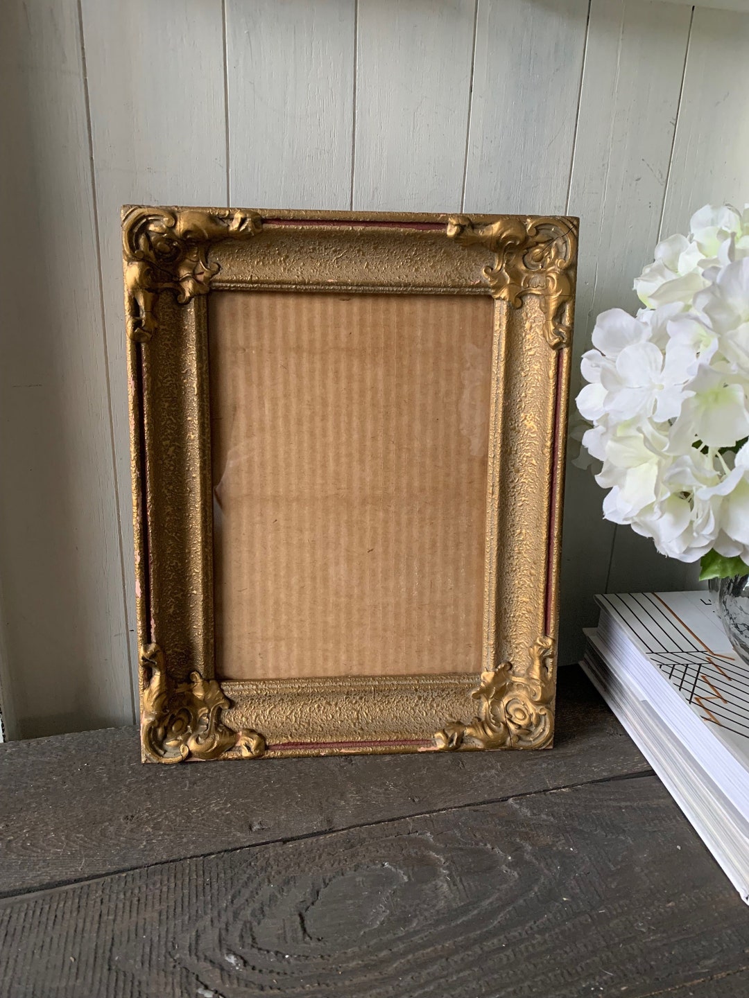 Antique Carved Wood Frame, Gold Painted Wood Picture Frame, Circa Early