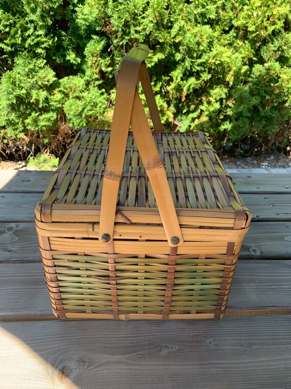 Vintage Picnic Basket, Bamboo Basket, Country House D… Gem
