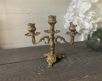 Vintage Brass Candelabra, Unique Candlestick, Triple Candleholder, Ornate Brass