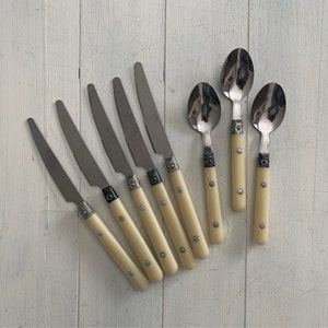 Vintage Abert Inox Made in Italy, Cream Handles, Cutlery, Spoons, Knives, Retro Kitchen, Mid Century