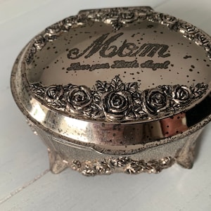 Vintage Japan Silver Plated Musical Heart Jewelry Box