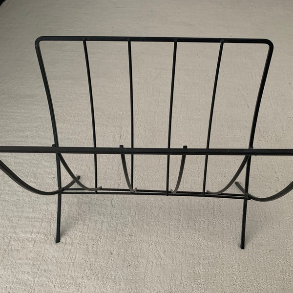 Vintage Folding Magazine Rack Black Metal Minimalist MCM Retro Accent Home or Office Decor