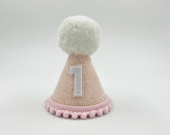 Wheatfields and pink Birthday Party Hat | Party Hat | First Birthday Hat | Birthday Hat | Pom Pom Hat