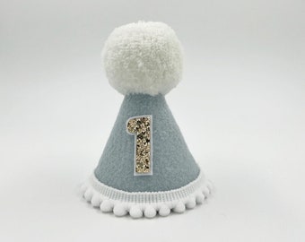 Cloud blue and gold felt Birthday Party Hat | Party Hat | First Birthday Hat | Birthday Hat