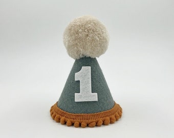 Blue Green and rust felt Birthday Party Hat | Party Hat | First Birthday Hat | Birthday Hat