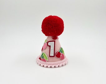 Cherry Party Hat | Party Hat | First Birthday Hat | Birthday Hat | Pom Pom Hat