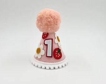 Strawberry and flower first birthday, Strawberry Shortcake felt Birthday Party Hat | First Birthday Hat | Birthday Hat | Strawberry Hat