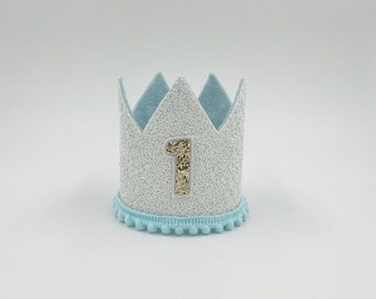 White and blue Glitter Crown | Birthday Crown |  Child Headband | Crown Headband | First Birthday Crown | Cake Smash Crown