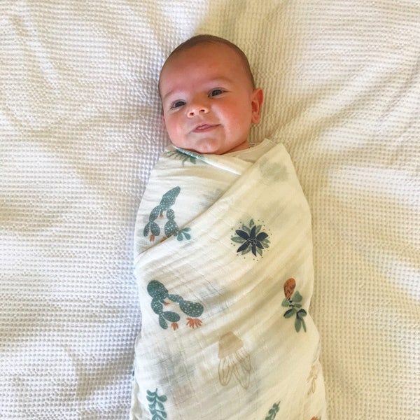 Muslin Swaddle Blanket | Boho Swaddle | Succulent Blanket | Floral Wrap | Baby Shower Gift
