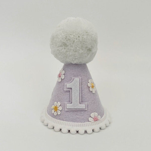 Lilac flower felt Party Hat | Party Hat | First Birthday Hat | Birthday Hat | Pom Pom Hat