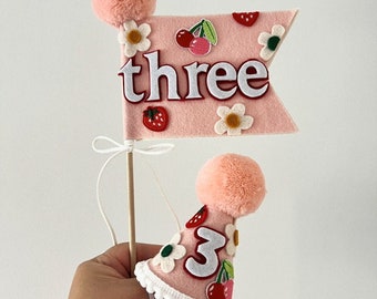 Berries and Flowers party pack | Party Hat | First Birthday Hat | Birthday Hat | Daisy hat and wand