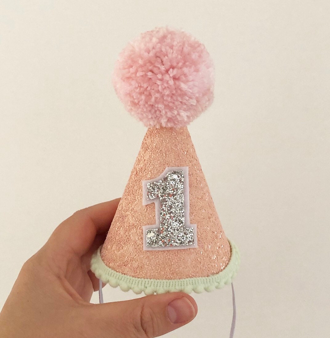 Mint and Pink Birthday Party Hat Party Hat First Mint and Pink Birthday Party Hat Party Hat First