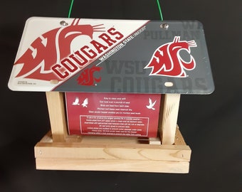 Washington State Cougars license plate birdhouse or birdfeeder