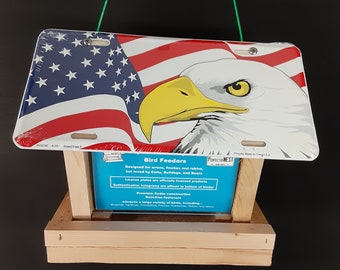 American Flag with Eagle license plate bird feeder