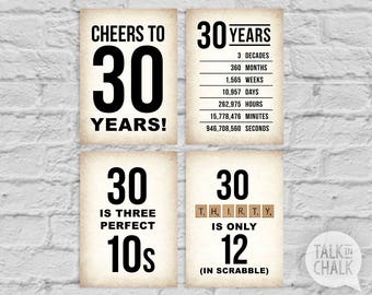 30th Birthday PRINTABLE 5x7 Cards - 30th Birthday DIGITAL Signs - Cheers to 30 Years Sign - 30th Birthday Decorations - 30th Birthday Ideas