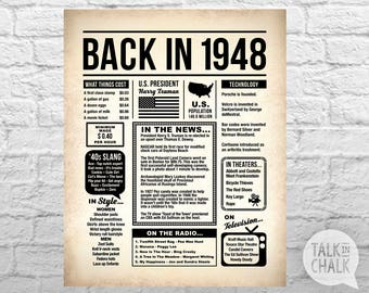 Back In 1948 Newspaper-Style DIGITAL Poster | 70th Birthday PRINTABLE Sign | 70th Birthday Poster | 70th Birthday Gift Ideas