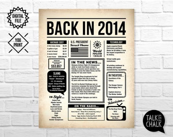 Back In 2014 Newspaper PRINTABLE Poster | 10th Birthday Sign | 10th Birthday PRINTABLE Party Decorations | Year In Review | DIY Printing