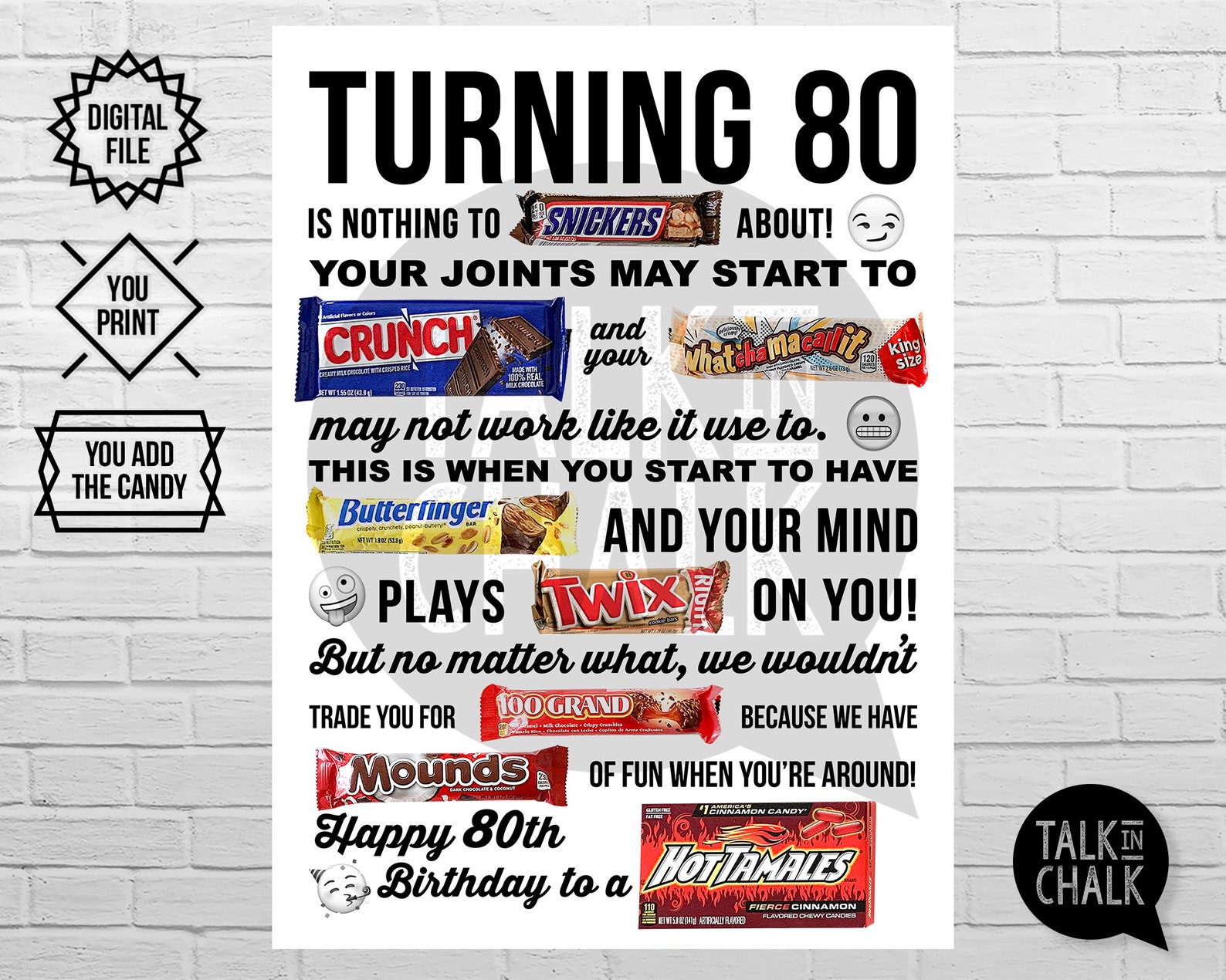 80th Birthday Candy Bar Poster