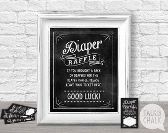 Baby Shower Diaper Raffle PRINTABLE Sign | PRINTABLE Poster and Raffle Ticket Sheet | Chalkboard | Baby Shower Activities | DIY Printing