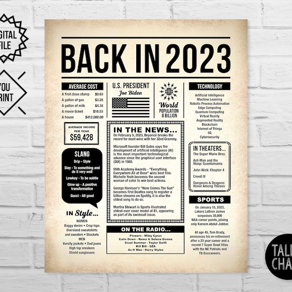 Terug in 2023 AFDRUKBAAR | 2023 Tijdcapsule digitaal bestand | Schoolproject | Aandenken cadeau | Lastminute kraamcadeau | DIY-afdrukken