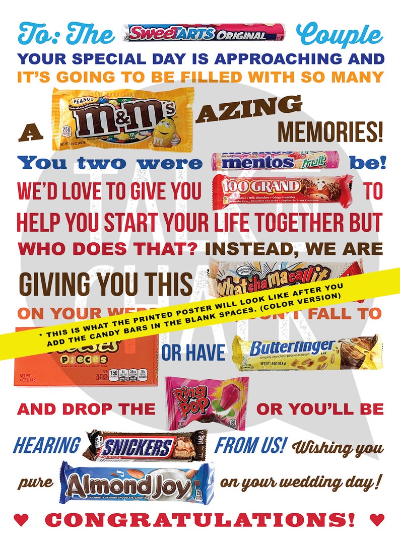 Funny Candy Gram Poster for a Wedding Shower Party Etsy