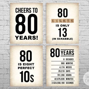 80th Birthday PRINTABLE Sign Pack, 80th Birthday DIGITAL Posters, Cheers to 80 Years Sign, 80th Birthday Decorations, Instant Download image 1