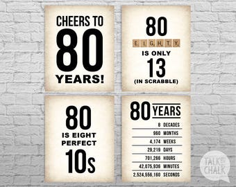 80th Birthday PRINTABLE Sign Pack, 80th Birthday DIGITAL Posters, Cheers to 80 Years Sign, 80th Birthday Decorations, Instant Download