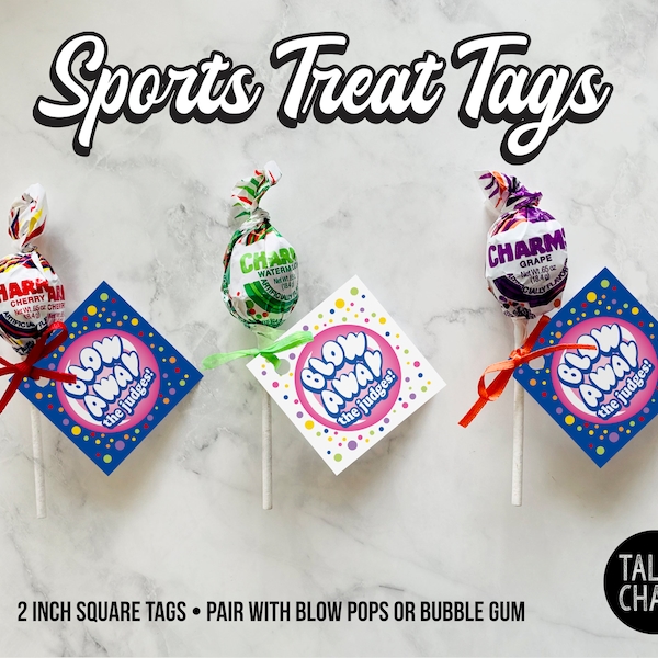 PRINTABLE Blow Away the Judges Candy Tags for Blow Pops | Good Luck for Cheer Competition | Dance | Gymnastics | Easy to Print at Home