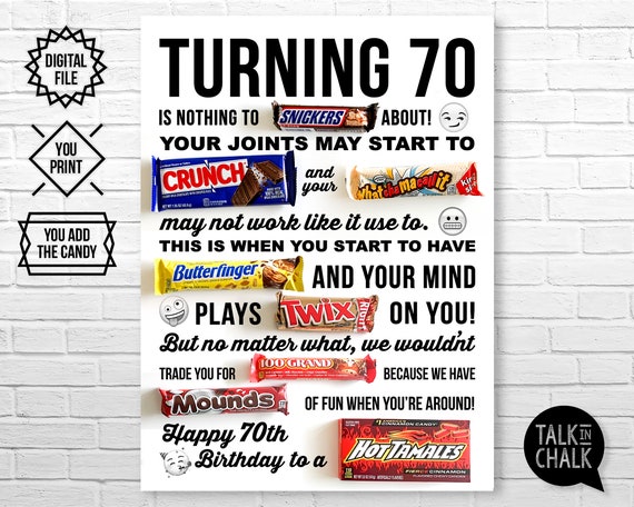 70th Birthday PRINTABLE Candy Poster Birthday Candy Sign | Etsy