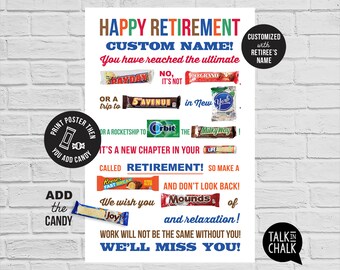 Customized Retirement Candy Gram Poster PRINTABLE | Personalized Retirement Gift for Men, Women, Co-worker |PRINTABLE Candy Board Gag Gift