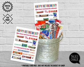 PRINTABLE Happy Retirement Card | Printable Candy Gram Card | DIY Printing | Retirement Gift Ideas | Bucket of Candy is NOT included