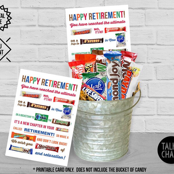 PRINTABLE Happy Retirement Card | Printable Candy Gram Card | DIY Printing | Retirement Gift Ideas | Bucket of Candy is NOT included